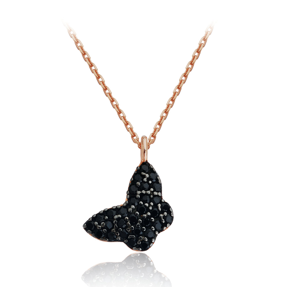 Minimalist butterfly necklace with black stones