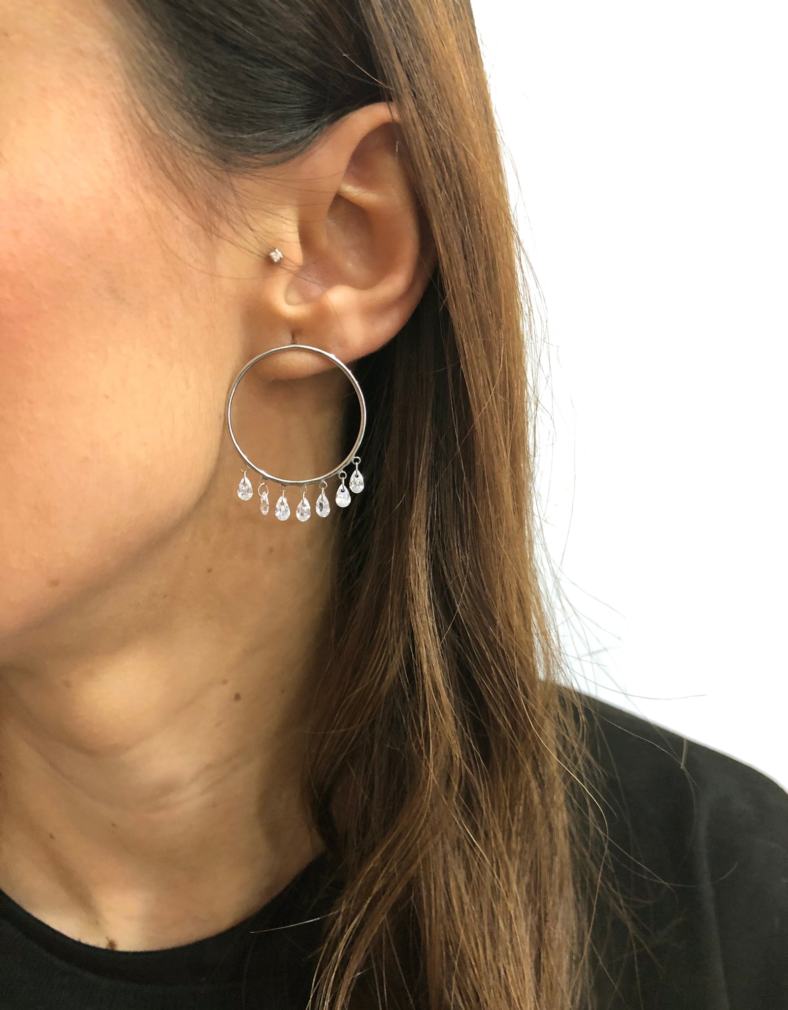 Silver Hoop Earrings With Drop Stones