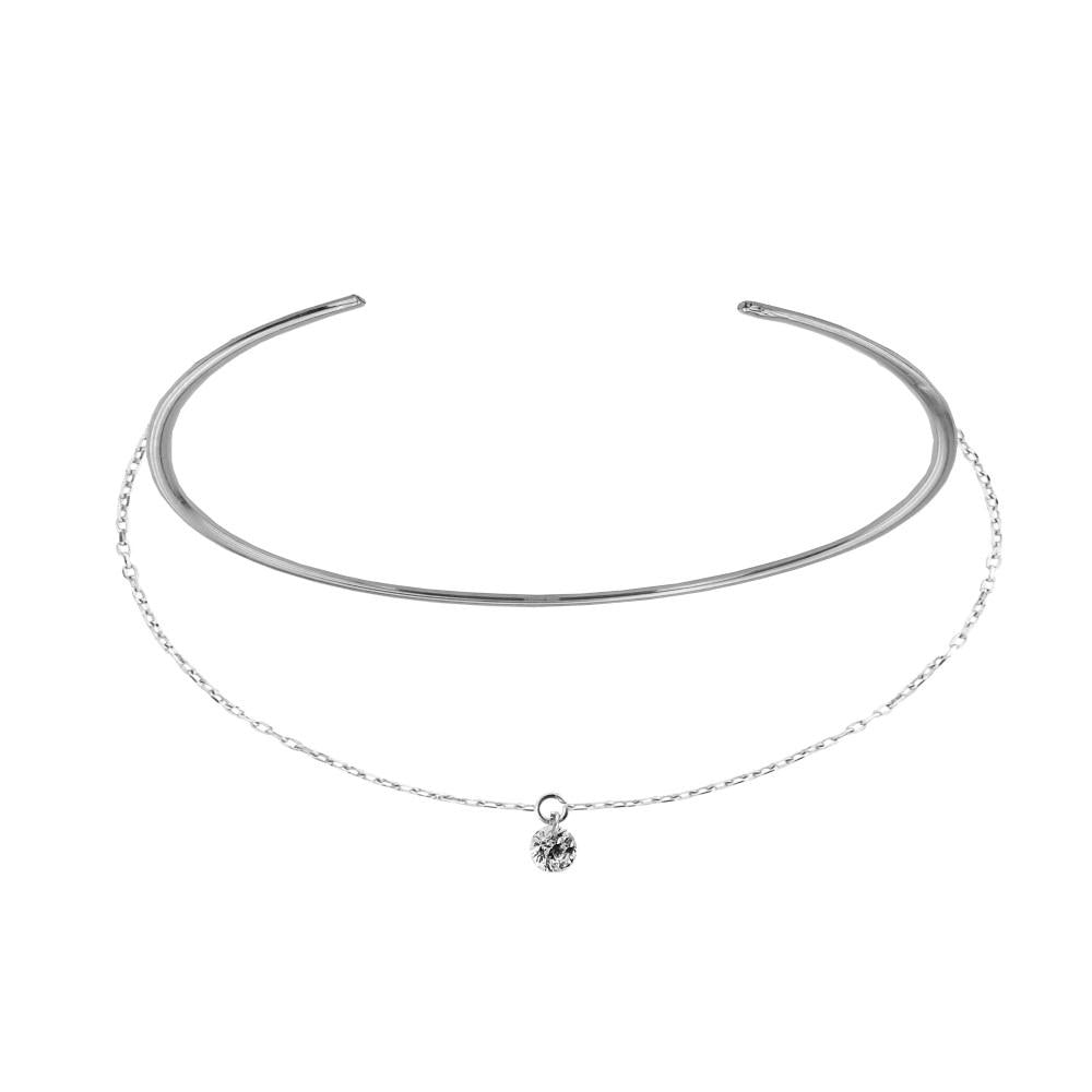 Yuvarlak Zirkon Taşlı Zincirli Kelepçe Gümüş Bileklik - Luce Concept Jewels