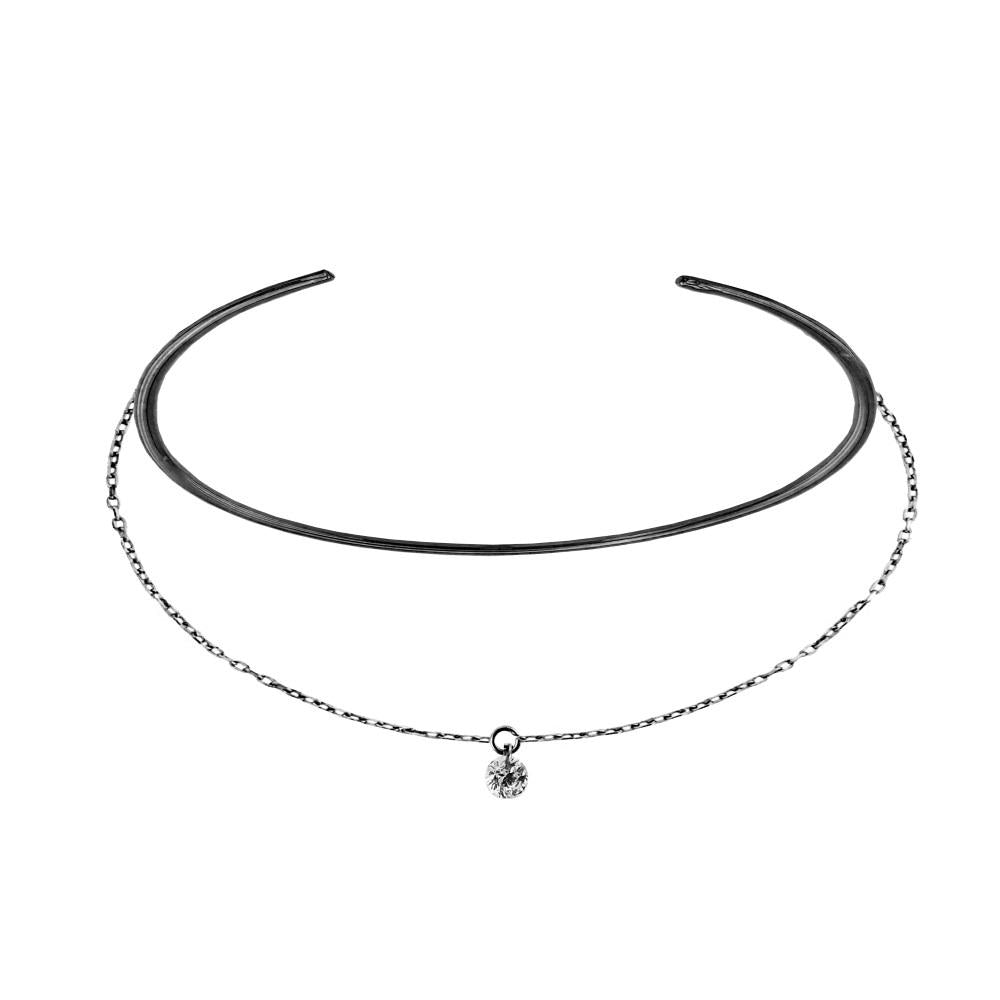 Yuvarlak Zirkon Taşlı Zincirli Kelepçe Gümüş Bileklik - Luce Concept Jewels