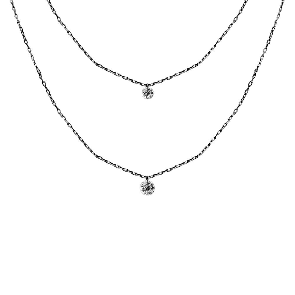Yuvarlak Zirkon Taşlı Çift Gümüş Zincir Necklace - Luce Concept Jewels