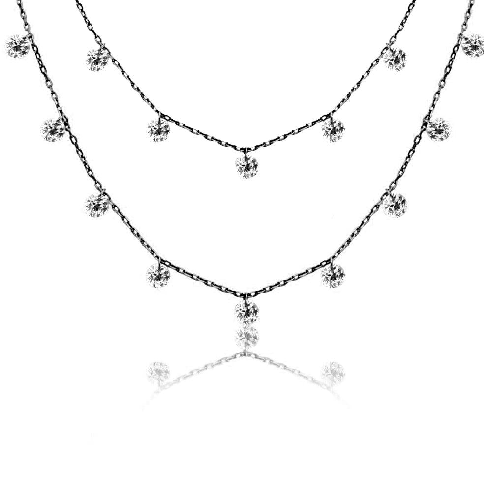 Yuvarlak Zirkon Taşlı Uzun Gümüş Zincir Necklace - Luce Concept Jewels