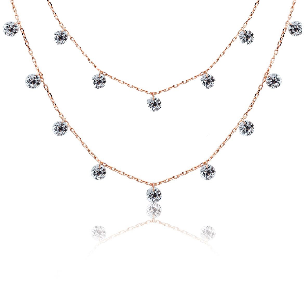 Yuvarlak Zirkon Taşlı Uzun Gümüş Zincir Necklace - Luce Concept Jewels
