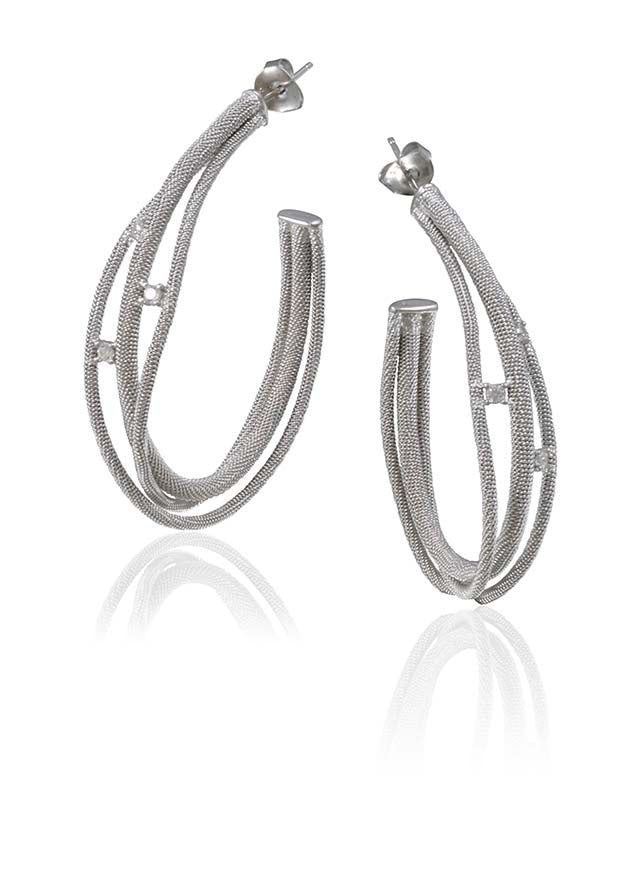 Handmade Silver Hoop Earrings With Zirconium Touch